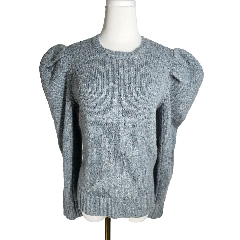 NWT! Frame Blue Wool Alpaca Puff Shoulder Long Sleeve Crewneck Sweater Large